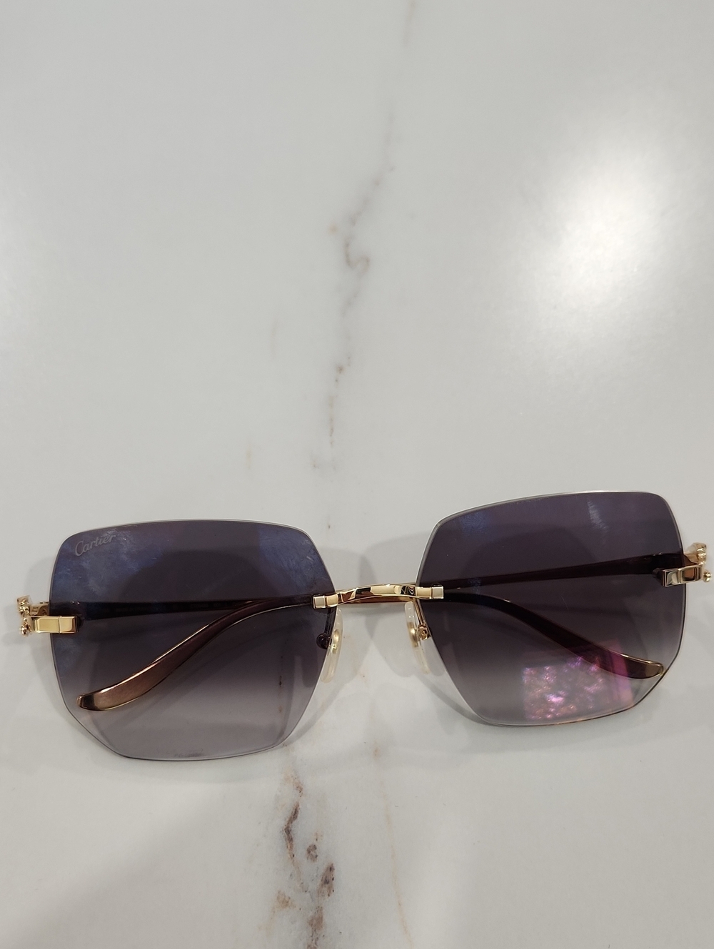Cartier Rimless Square Sunglasses in Purple and Gold